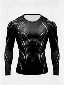 Gym Rark Men's Striped Raglan Long Sleeve Casual Fitness Sports T-Shirt, Gym - Black - View 5