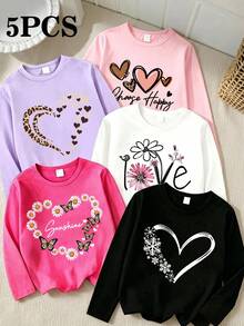 SHEIN 5PCS Young Girls T-Shirts - Multicolor - View 4