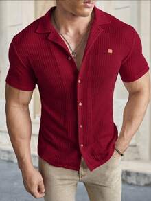 Manfinity VCAY Men's Single-Breasted Casual Versatile Daily Short Sleeve Shirt - Red - View 1