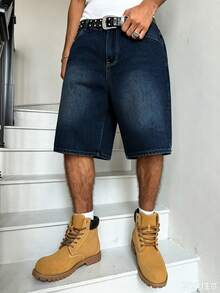 Manfinity Hypemode American Hip-Hop Style Bag-In-Bag Design Unisex Denim Shorts - Blue - View 2