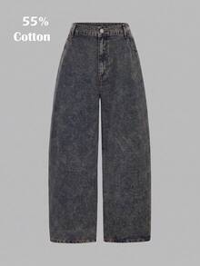 SHEIN ICON Plus Size Women's Button Casual Versatile Daily Wear Jeans - Dark Wash - View 1