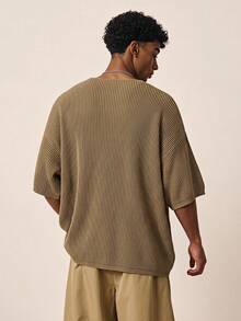 TOKVUE Fashionable Men's Solid Color Crew Neck Dropped Shoulder Knit Top - Camel - View 2