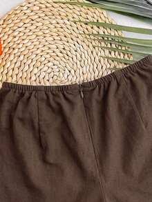 Soleia Women's Denim Shorts Casual Vacation Matching Shorts Blue - Brown - View 7