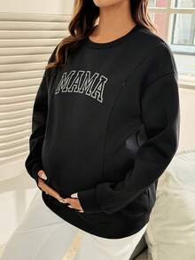 SHEIN Maternity Letter Print Nursing Casual Everyday Top Fall - Black - View 7