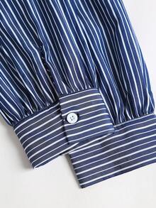 Sweetra Sweet Elegant Slim Fit Patchwork Striped Shirt With Contrast Color Lapel Design, Early Autumn Long Sleeve Casual Versatile Blouse For Women - Multicolor - View 7
