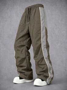 Manfinity Denimwave Men's Contrast Color Drawstring Waist Straight Leg Loose Casual Pants - Brown - View 1
