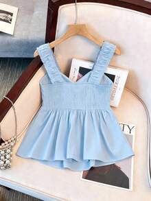 Franclia Women's Solid Color Pleated Casual Versatile Daily Wear Top - Baby Blue - View 2