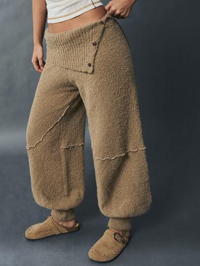 Bohemela Pull vintage ample en maille torsadée avec perles et pantalon sarouel
