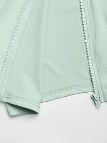 SHEIN Girlism 青少年女孩運動服 薄荷綠兒童針織長袖立領拉鍊外套背心 騎行緊身褲 3件套 - 薄荷綠 - 查看 5