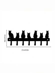 Cat Shaped Key Hook, Wall Mounted Black Metal Powder Coated Key Holder Rack, Cute Kitten Paw Print Multi Hooks, Home Decor Organizer, Space Saving Entryway Storage Rack, Easy Install Indoor Key Hanger For Keys Leashes Hats, Modern Home Decor - Black - View 3