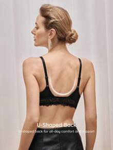 Bralution 1pc Sexy Lace Padded Front Closure Underwire Push Up Bra - Black - View 8
