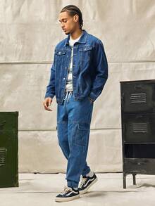 Norleigh Men Long Sleeve Thick Denim Jacket, Casual Outerwear For Spring And Autumn - Blue - View 9