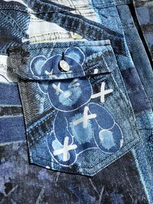 ROMWE MEN Street Life Men's Digital Pattern Casual Versatile Daily Denim Jacket - Blue - View 3