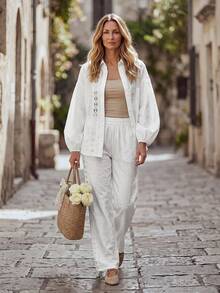 Hansera 2026 Spring/Summer New Regular Women 2 Pieces Long Sleeve Top And Pants Set - White - View 1
