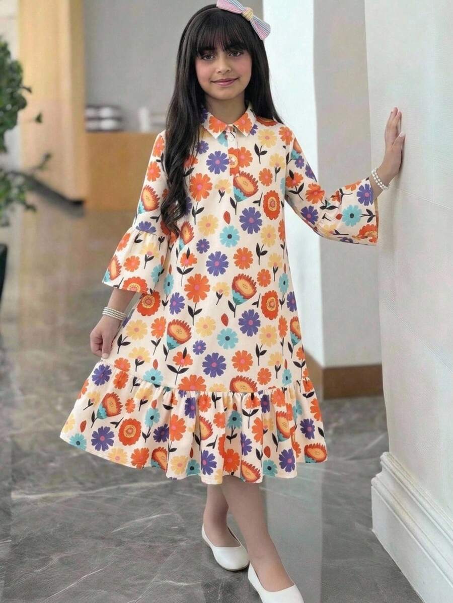 SHEIN 青少年女孩休閒日常百搭舒適修身細肩帶洋裝，休閒優雅復古蕾絲公主裙，適合正式場合、外出、度假、街頭穿搭，適用任何場合，姐妹套裝、親子穿搭，可愛女孩洋裝，女孩洋裝，秋冬/四季皆宜