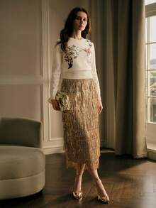 MOTF PREMIUM WOMEN'S AUTUMN/WINTER EMBROIDERED WIDE HEM SWEATER - White - View 5