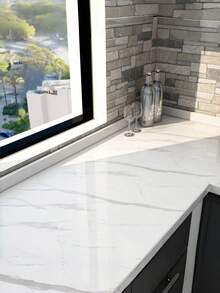 1 Roll White Marble Pattern Kitchen Oil-Proof Peel And Stick Removable Waterproof Countertop Paper, …Suitable For Cabinets, Furniture, Kitchen, - A - View 2