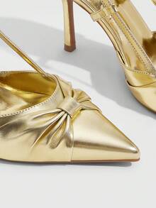 CUCCOO SZL Women's Shoes Light Gold PU Knotted Design Pointed Fashion Daily Versatile Elegant High Heels Fall Shoes - Light gold - View 5