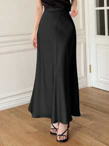 Dazy Tall Women's Elegant Satin Long Skirt Date Office Black Summer - Black - View 8