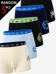 5 Random Items From 10 Boys' Simple Fashion Game Console Football Spider Multi-Color Print Random 5-Piece Traceable Cotton Comfortable Soft Square-Cut Boxer Briefs - Multicolor - View 6