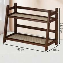 1pc Creative Double-Layer Rattan Desktop Storage Rack, Organization For Cups, Coffee, Snacks, Water Cups, And Figurines - Brown - View 8