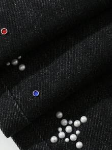 DAZY Jeans de hombre para primavera con botones de strass y decoración de perlas falsas - Negro - Ver 8