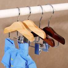 1pc Mini Wooden Hanger With Stainless Steel Clips - Pet Clothing & Accessory Hanger, Polished Surface, Space-Saving Design, Suitable For Hanging Small Items, Bathroom Storage Rack - Multicolor - View 9