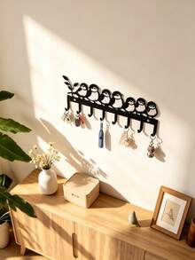 1Pc Metal Key Hook With Cute Bird Pattern, Wall Mounted Powder Coated Rustproof Key Holder Rack, Artistic Decorative Entryway Hallway Organizer, Space Saving Hook Rack For Hats Keys Small Items, Easy Install Home Decor Accessories - Black - View 5