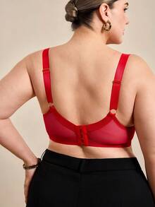 Hourtrue Plus Size Women Fashion Lace Patchwork Underwire Bra - Red - View 3