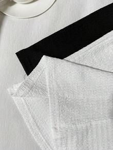 SHEIN 青少年女孩春/秋新款經典紋理布料黑白設計極簡休閒通勤百搭法式時尚寬鬆長褲 - 黑與白 - 查看 4