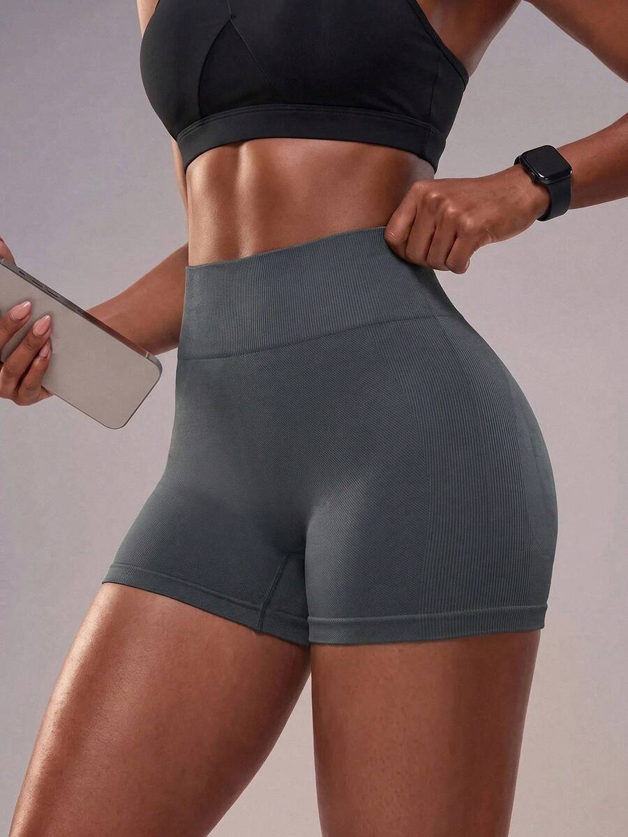 Zivah Solid Color High Waist Slim Fit Sports Shorts - Multicolor - View 1