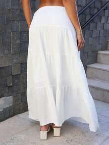 Hariany Almeida Women's Casual Vacation Multi-Layer Cake Skirt, Suitable For Summer White Boho Maxi Skirt Suitable For Going Out Chic Dress - White - View 3