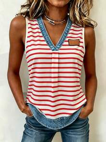 EMERY ROSE Top casual versátil para mujer con estampado de efecto denim a rayas - Multicolor - Ver 7