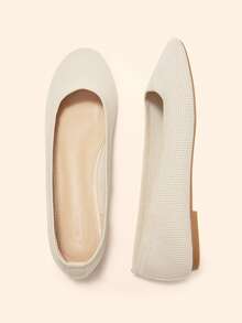 CUCCOO BASICS Women Knit Mesh Pointed Toe Casual Flats Breathable Soft Slip On Shoes Fall Shoes - Beige - View 5