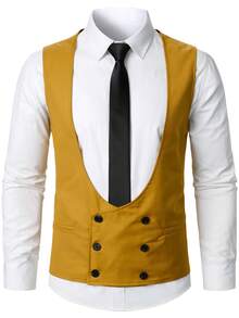 Calvornis Men's Fashion Double-Breasted Vest & Pants Suit Set - Brown - View 6
