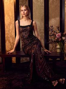 MOTF Soiréza ELEGANT SQUARE NECK SLEEVELESS BEADED SEQUIN MERMAID GOWN FOR FORMAL EVENT, WEDDINGS, GALAS - Black - View 7
