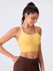 Loungeista Women's Seamless Wire-Free Sports Bra With Wide Strap, Comfortable And Breathable - Yellow - View 5