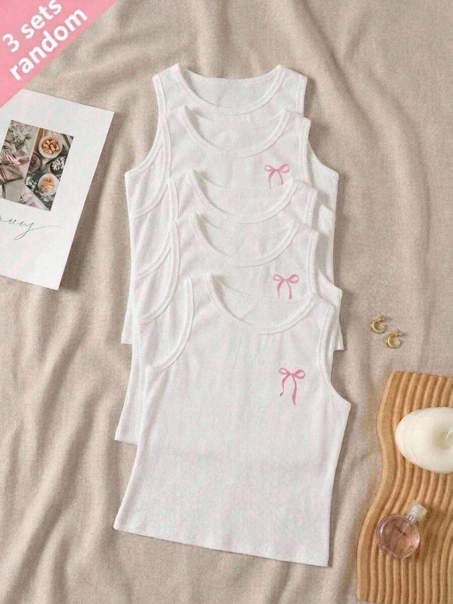 Camisetas sin mangas de cuello redondo para niñas, set de 3 piezas - Blanco - Ver 1