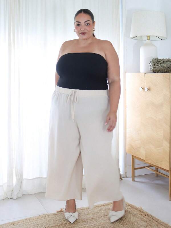 Pretty and Ole Plus Size Solid Color Knotted Casual Pants