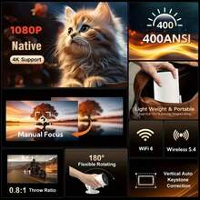 1 Pack 2026 New USB HD Portable Smart , 2.4G/5G WiFi6 Support 720P Full HD, Built-In Speaker, Android 11/14 System, 360° Adjustable Bracket, With USB Adapter, Multi-Language Supported, Easily Connect Smartphone Laptop - Multicolor - View 2
