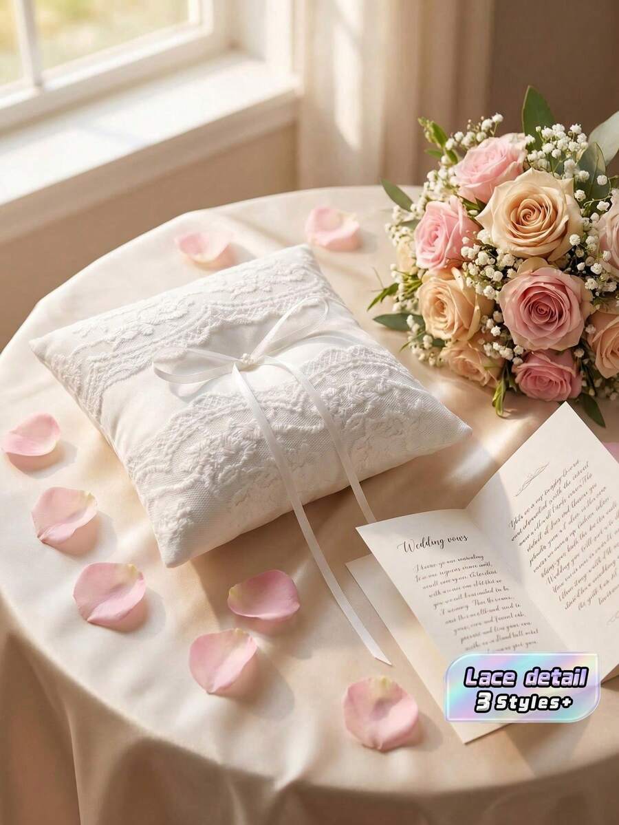 Wedding Flower Basket Ring Pillow,Large Ring Pillow- Wedding Lace Flower Basket Lace Pearl Ivory Ring …Bearer Cushion For Wedding Part - View 1