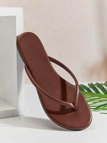 SHUZIA Women's Round Toe T Strap Thong Poolside Flip Flop Sandals Summer Shoes - Coffee Brown - View 6