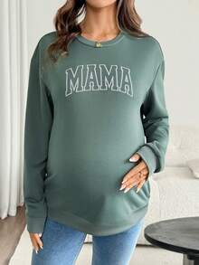 SHEIN Maternity Letter Print Nursing Function Long Sleeve Sweatshirt - Green - View 4