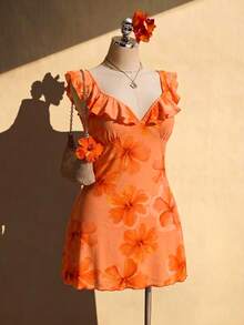 SHEIN ICON 大尺碼女款花卉印花休閒度假旅行洋裝 - 彩色 - 查看 4