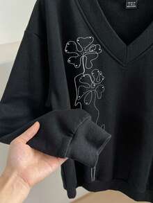 SHEIN LUNE 女款休閒V領抓絨衛衣2件套，適合秋冬，現代都市時尚商務休閒辦公穿搭，低調老錢風 - 彩色 - 查看 6