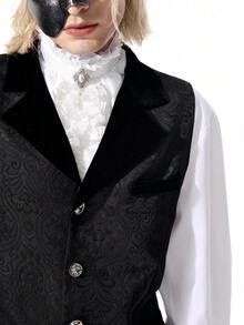ROMWE MEN Men's Jacquard Lapel NeckSingle-Breasted Business Travel Suit Vest - Black - View 2