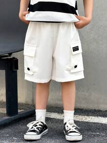 1件装男童休闲时尚帅气百搭舒适宽松工装短裤，适合春夏穿着，适合日常穿着、运动、郊游、上学、聚会、节日、演出和摄影等场合。 - 白色 - 查看 5