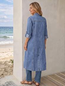 EMERY ROSE Women's Single-Breasted Casual Everyday Denim Top Fall/Winter - Blue - View 2