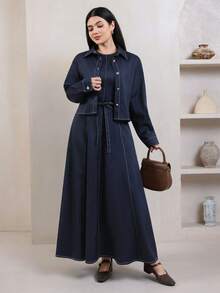 Veilorie Women's Shirt Dress Arabic Costume Set - Dark Wash - View 5