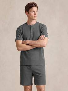 EverLounge 休閒春季亨利領男士居家服套裝 - 深灰色 - 查看 4